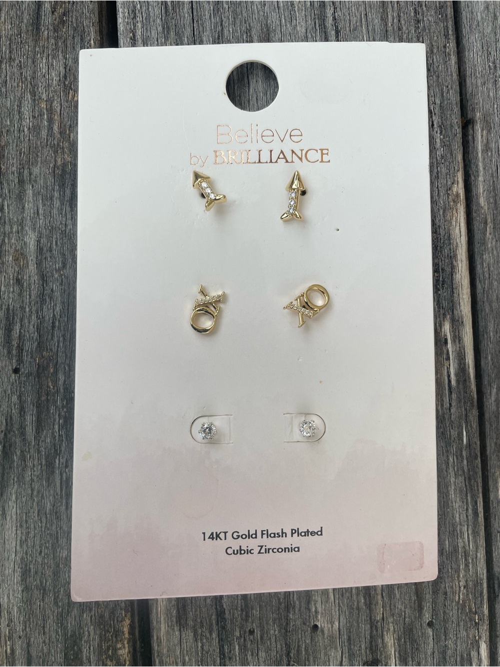 Believe by Brilliance Gold Arrow & CZ Stud Earring Set - Gold